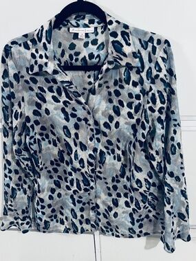 JM Collection Button Down Shirt Animal Print 10P Long Sleeves